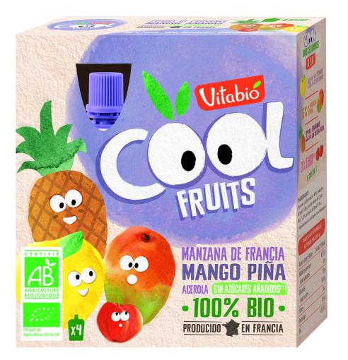 alim infantil COOL FRUITS MANZANA MANGO Y PIÑA 100% BIO 4X90G