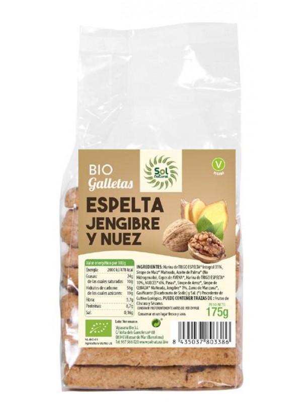 repostería y chocolates GALLETAS ESPELTA JENGIBRE NUECES BIO 250G