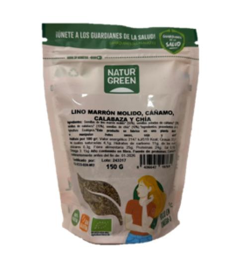 granos y semillas LINO MARRON MOLIDO, CAÑAMO, CALABAZA Y CHIA BIO 150G