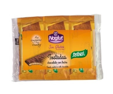 celiacos NOGLUT TOSTADAS BAÑADAS EN CHOCOLATE CON LECHE S/GLUTEN 6 UNIDADES