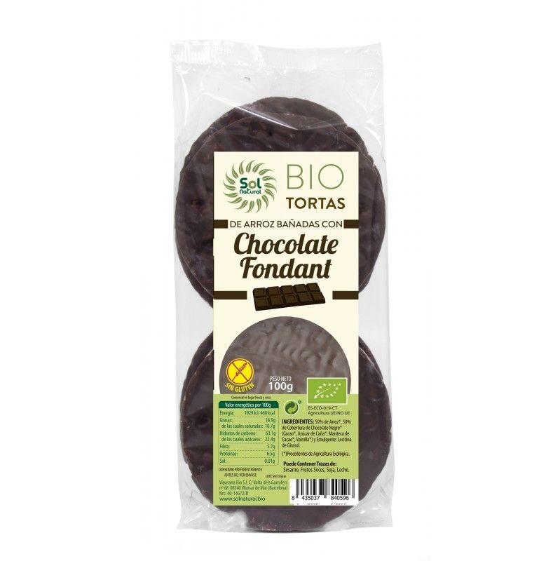 aperitivos y frutos secos TORTAS DE ARROZ BAÑADAS CON CHOCOLATE FONDANT BIO S/G 100G