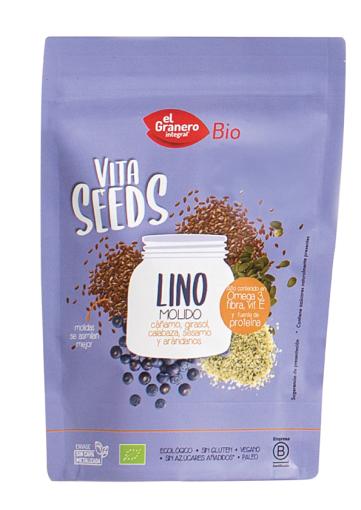 granos y semillas VITASEEDS LINO MOLIDO, CAÑAMO, GIRASOL, SESAMO, CALABAZA Y ARÁNDANOS BIO, 300 g